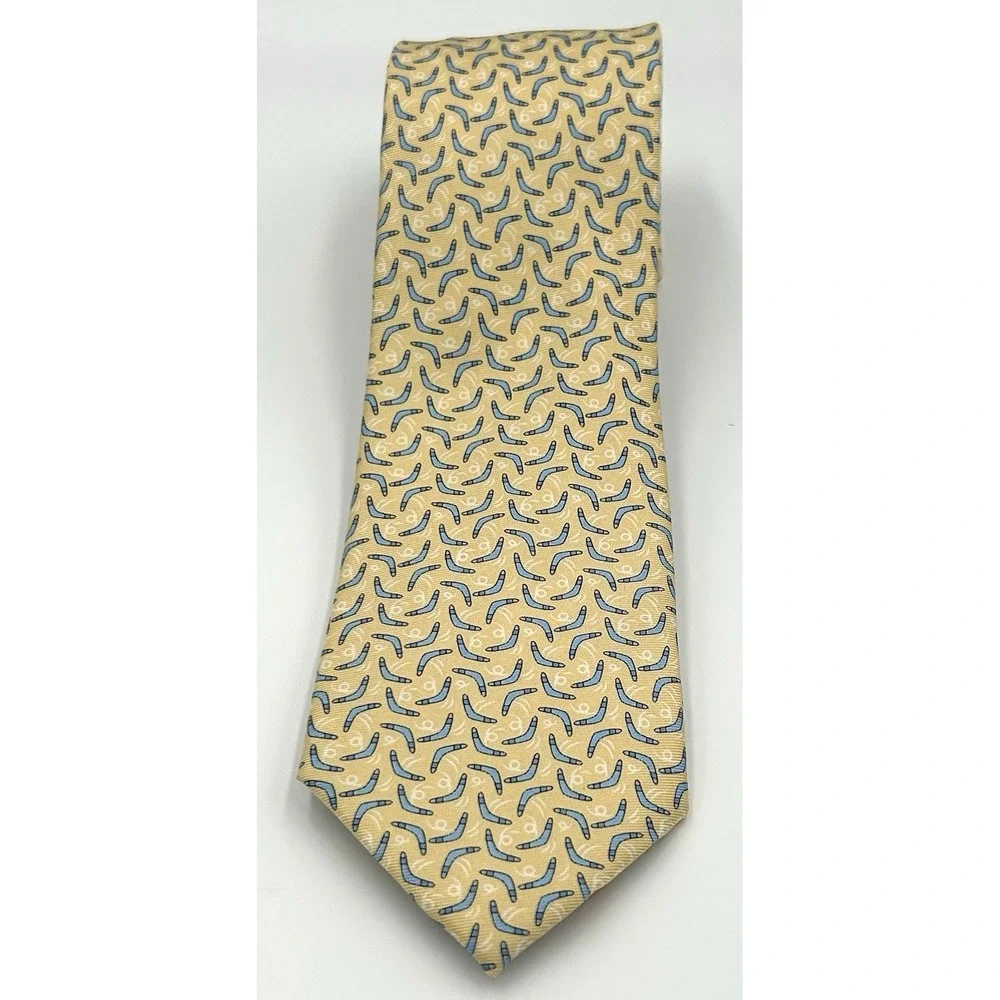 Tailor Byrd Skinny 100% Silk Men's‎ Neck Tie Yellow Blue Boomerangs 2.75W 60L